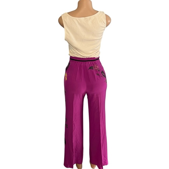 Etro Floral Wide Leg Silk Pants Purple - Picture 8 of 10